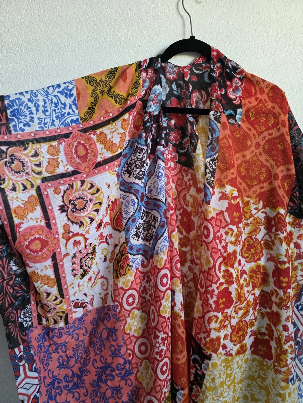 Bright Patchwork Mixed Print Resort Wear Beach Open Front Drape/kimono One Size